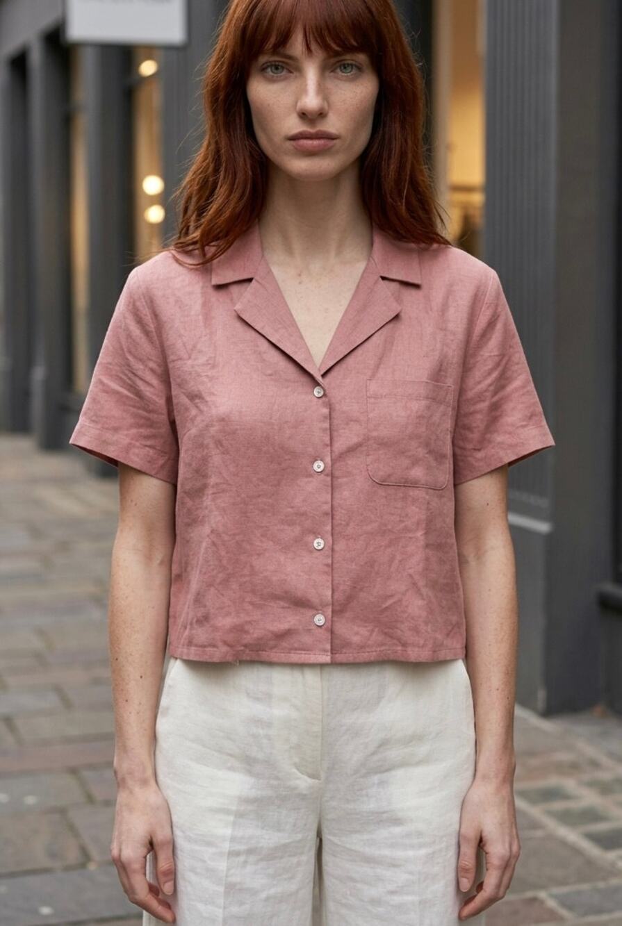 Cropped Boxy Button Down Womens Size S Dusty Pink Cottage Boho Minimalist NWT